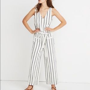 Madewell White Jumpsuit with Navy Vertical Stripes